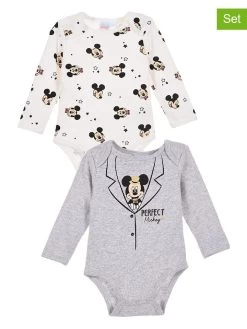 2er-Set: Bodys "Mickey" In Grau/ Weiß