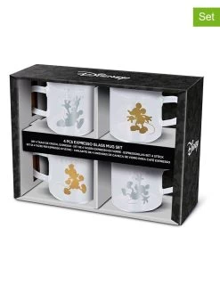 4er-Set: Espresso-Gläser "Mickey Mouse" In Transparent/ Gold/ Silber - 100 Ml