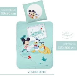 Kinder Bettwäsche-Set "Disney's Mickey Mouse, Pluto & Donald Duck" In Mint -Disney disney mickey mouse kinder bettwasche set disneys mickey mouse pluto and donald duck in mint 1