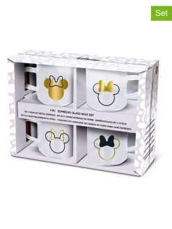 4er-Set: Espresso-Gläser "Minnie Mouse" In Transparent/ Gold/ Schwarz - 100 Ml